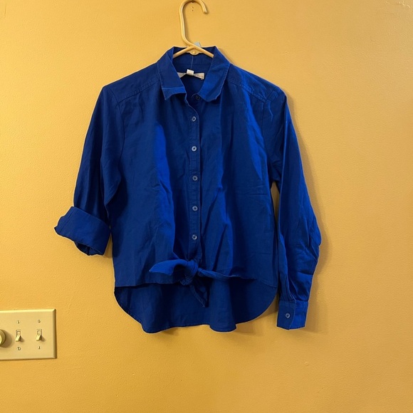 Loft Women's Front Tie Linen Blend Button Down Top Size Small Petite - Picture 4 of 9